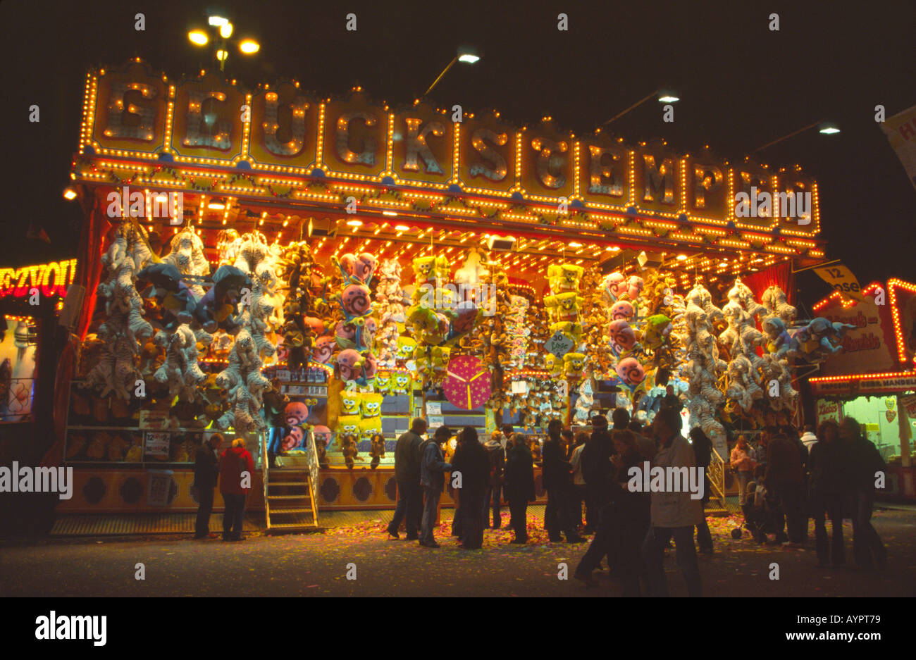 Cuddly toy tombola stall at DOM Fairground Hamburg Germany Stock Photo