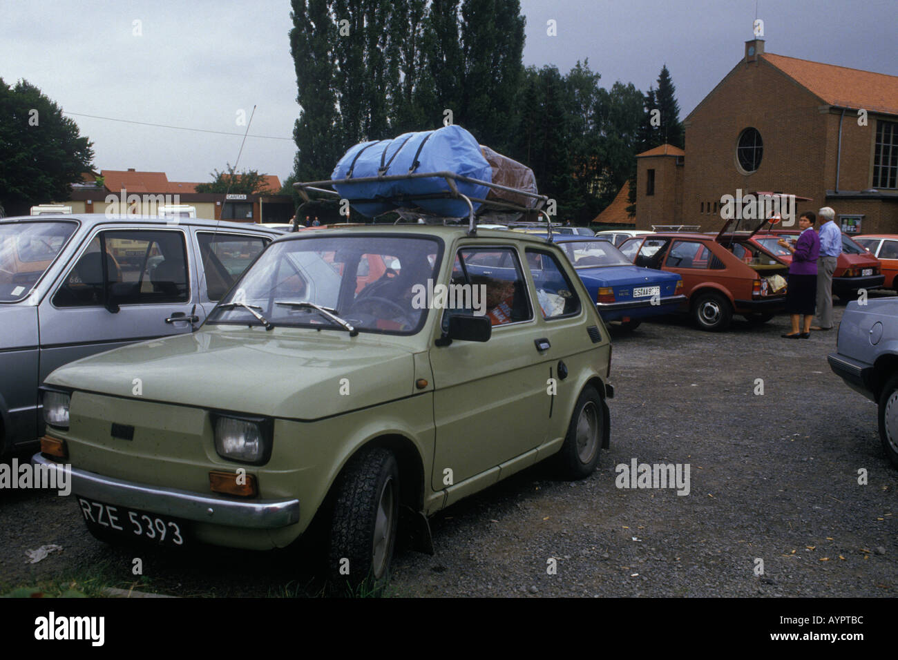 Friedland refugee camp West Germany. Polish  refugees leave for the west and freedom. 1980s HOMER SYKES Stock Photo