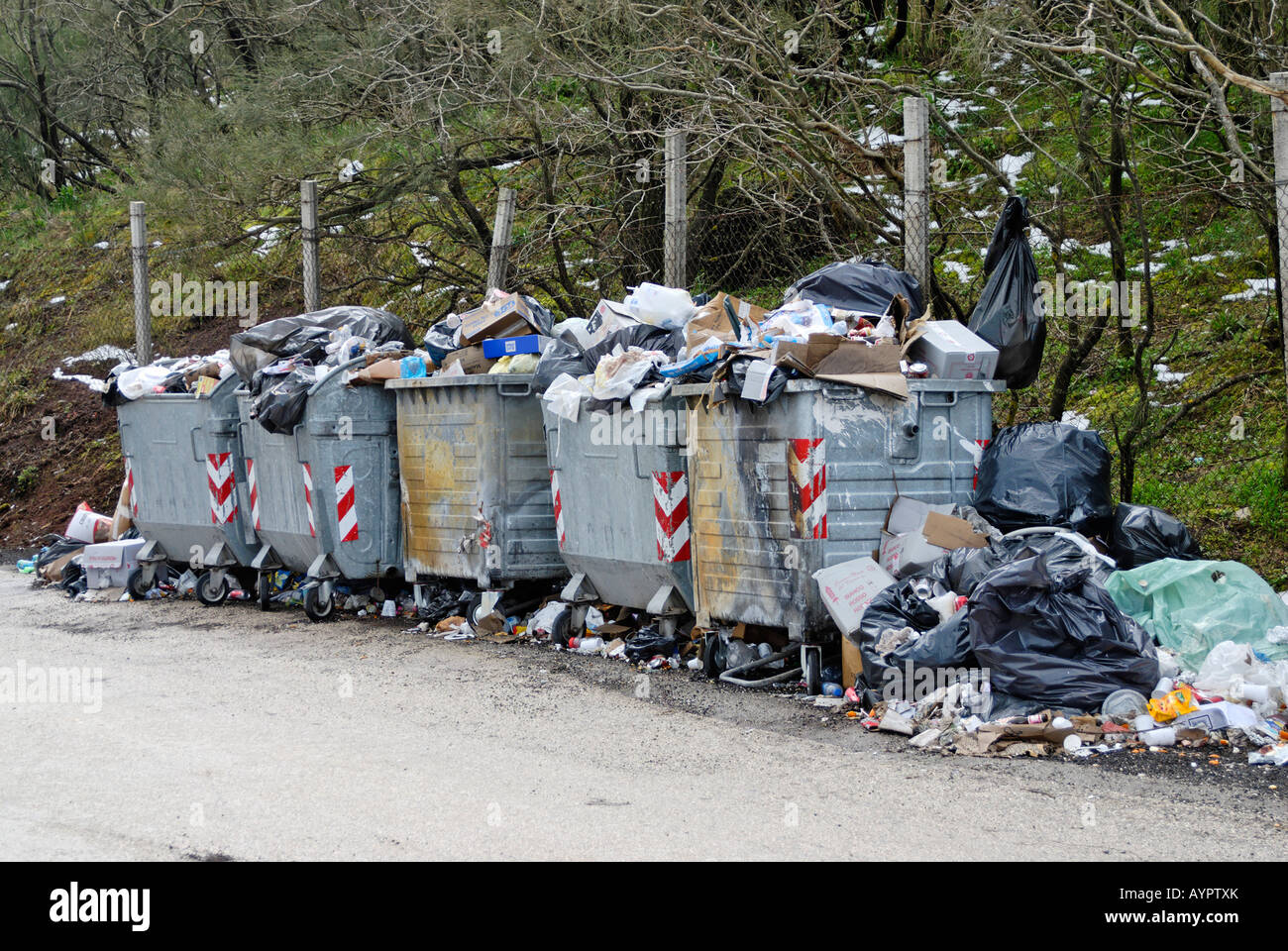Overflowing garbage bins at Mt. Vesuvius, Campania, Italy Stock Photo