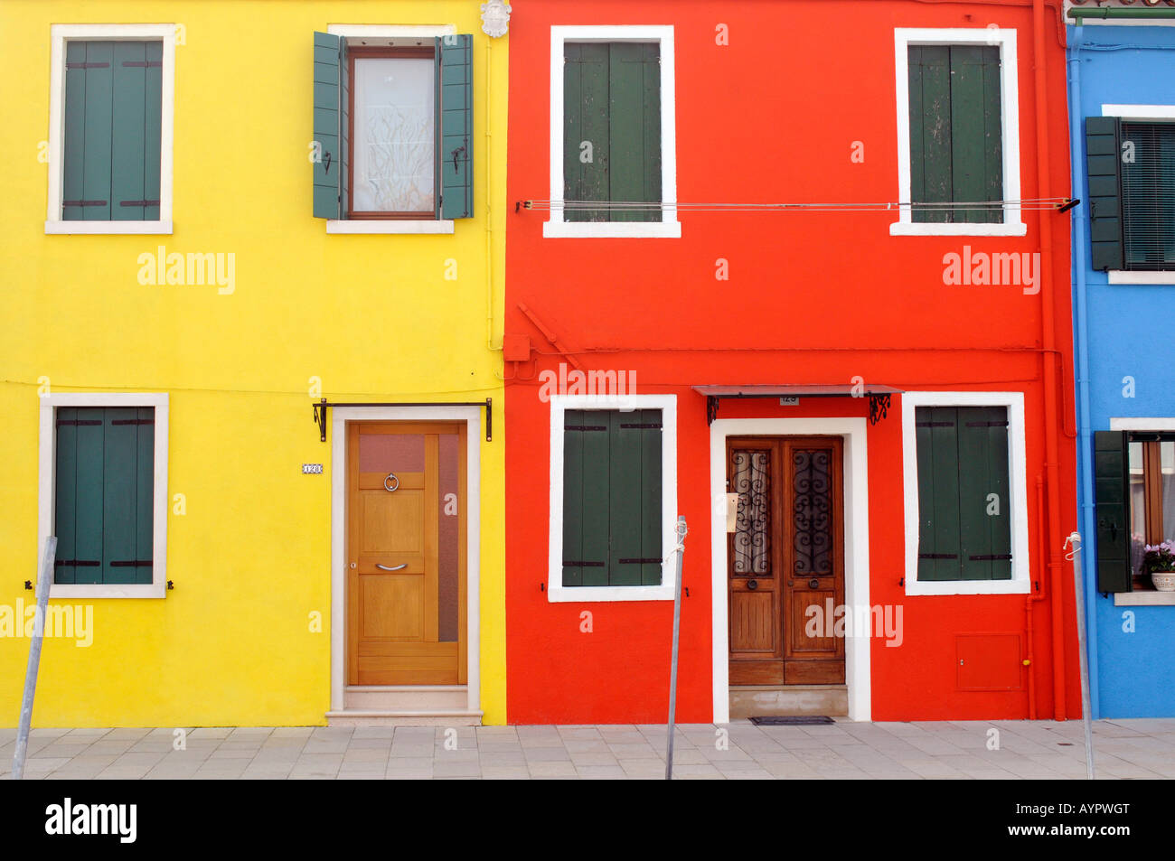 Colourful building facades, Burano Island, Venice, Veneto, Italy Stock Photo