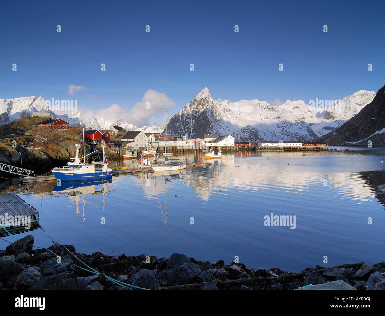 Hamnoy Fishing Village And Harbour In Wintertime Reine Lofoten