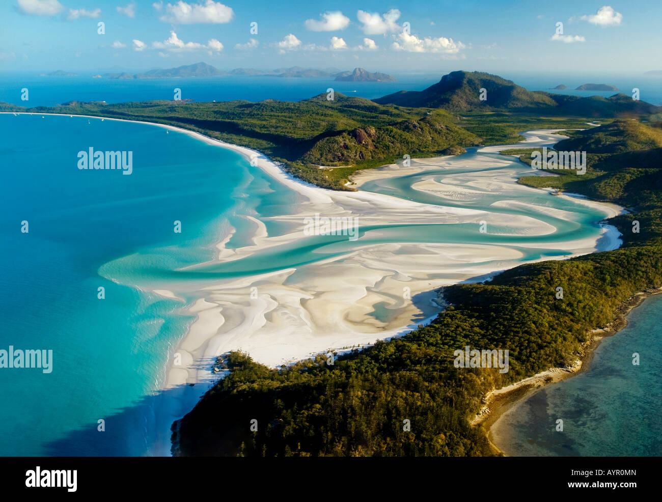 Aerial shot of Whitehaven Beach, Whitsunday Island, Great Barrier Reef, Queensland, Australia Stock Photo