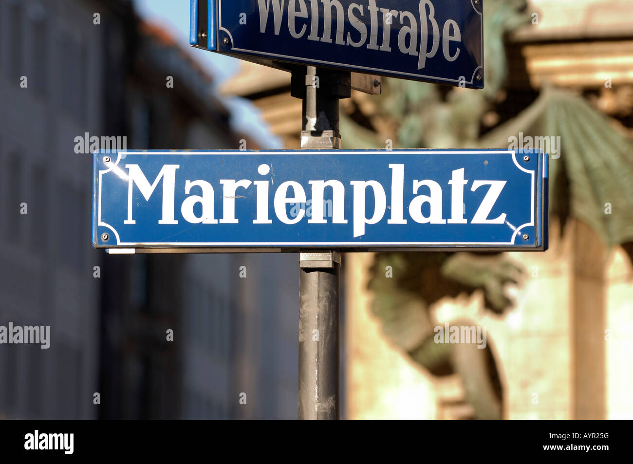 Street sign, Marienplatz (Marian Square), Munich, Bavaria, Germany Stock Photo