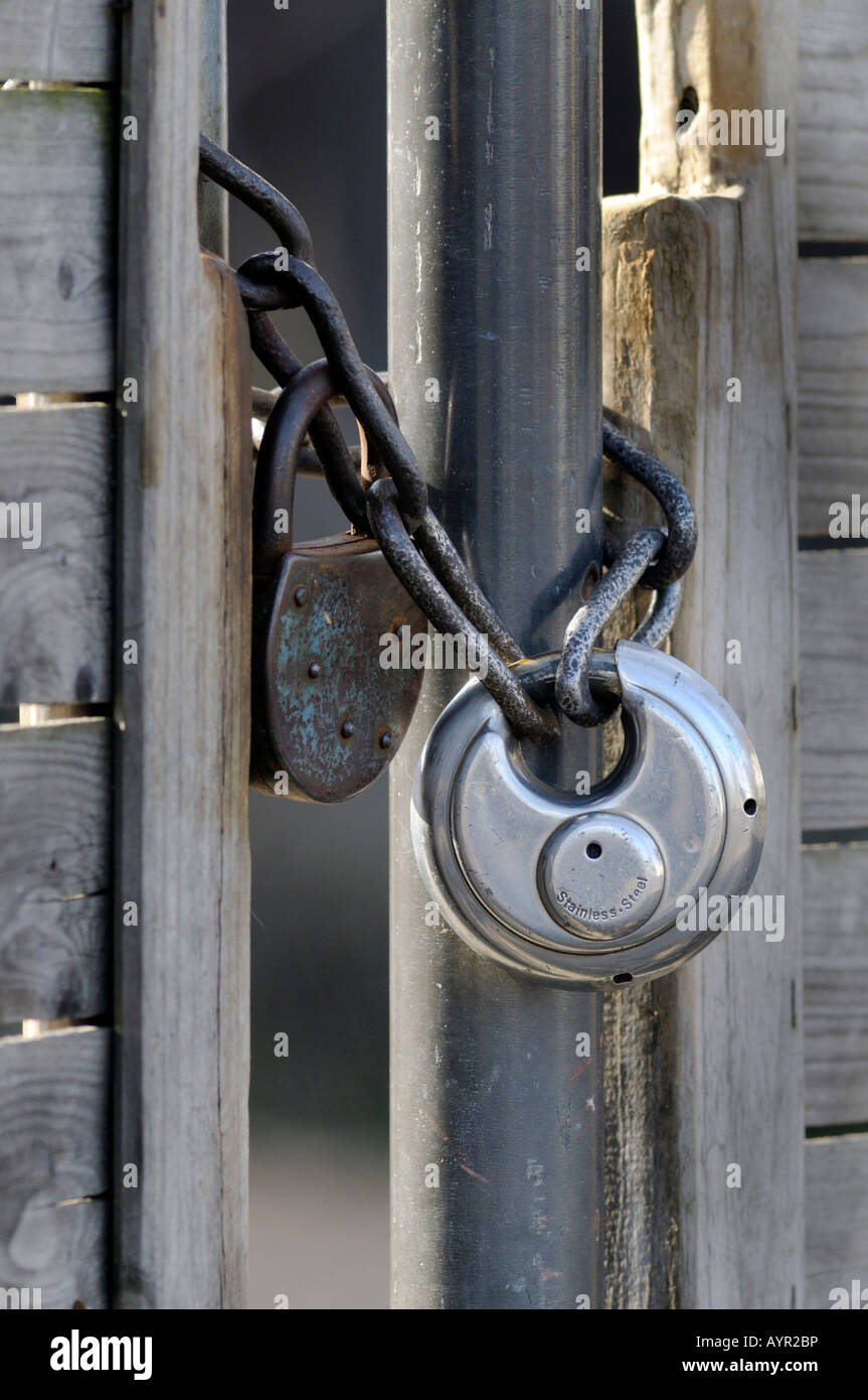 Lock and chain on a gate Stock Photo