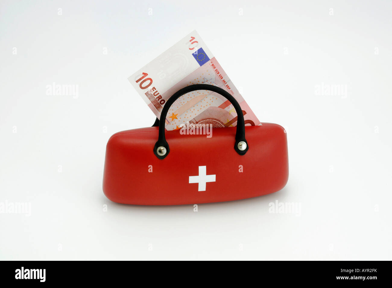 10-Euro note in a medical bag, symbol for doctor's fees Stock Photo