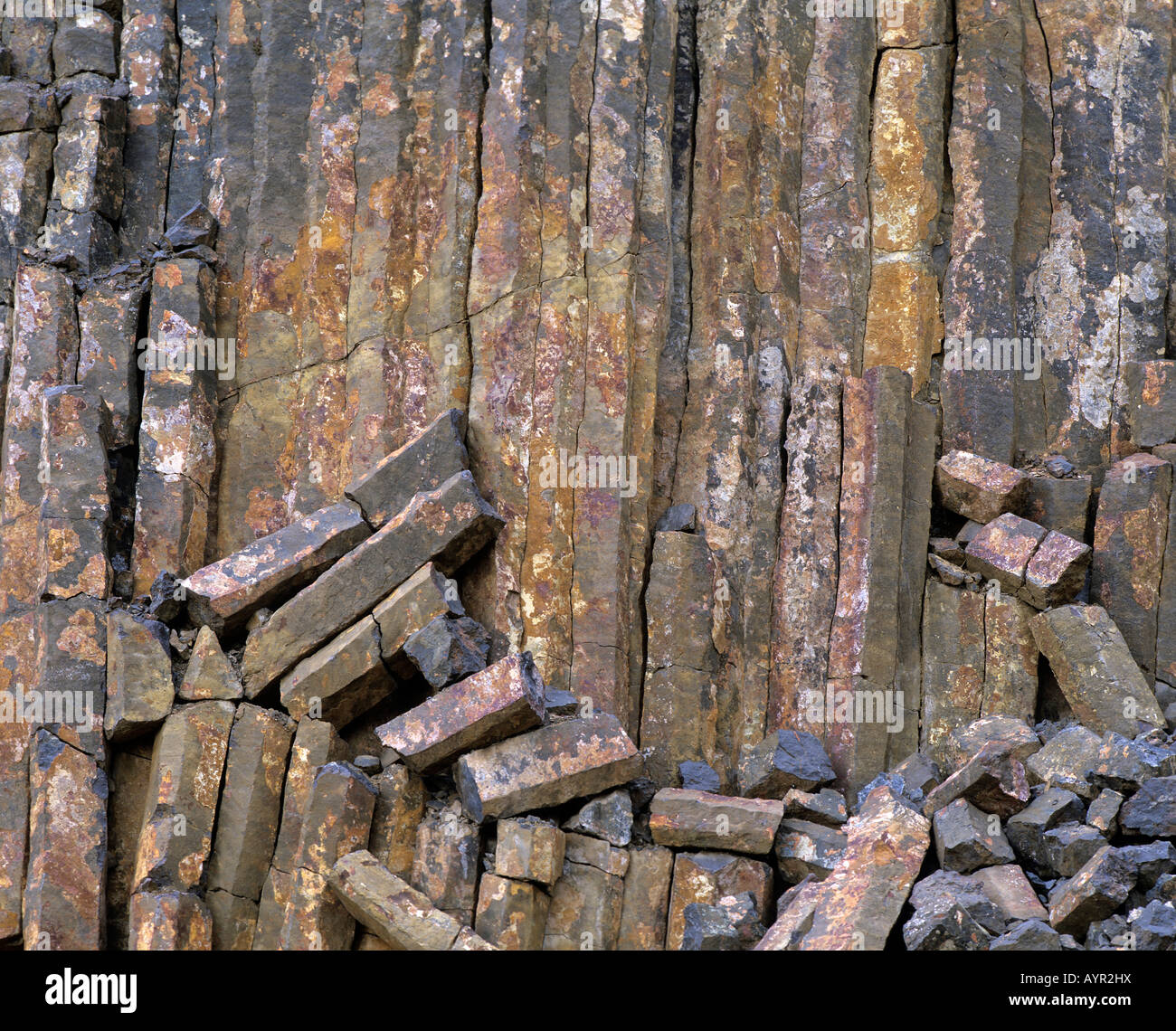Columnar basalt, crumbling basalt columns Stock Photo Alamy