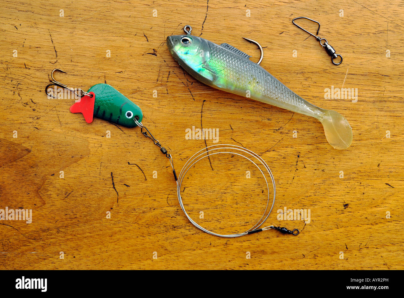 Fishing lures and steel leader Stock Photo Alamy