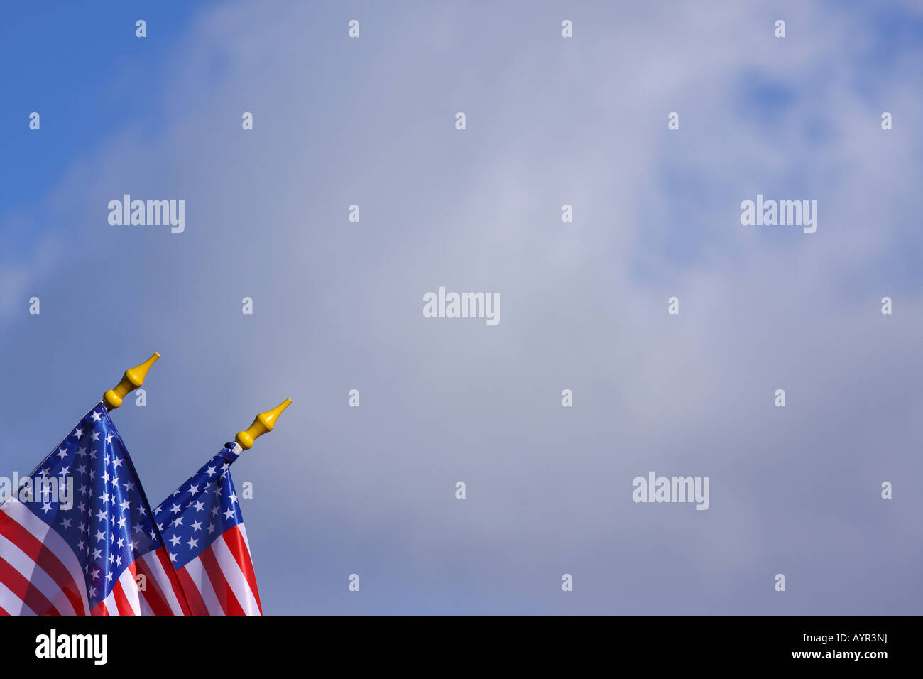 Two US flags, American flags Stock Photo