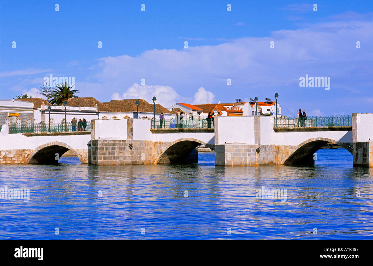 Old Roman Bridge Ponte Velha Tavira Algarve Portugal Stock Photo
