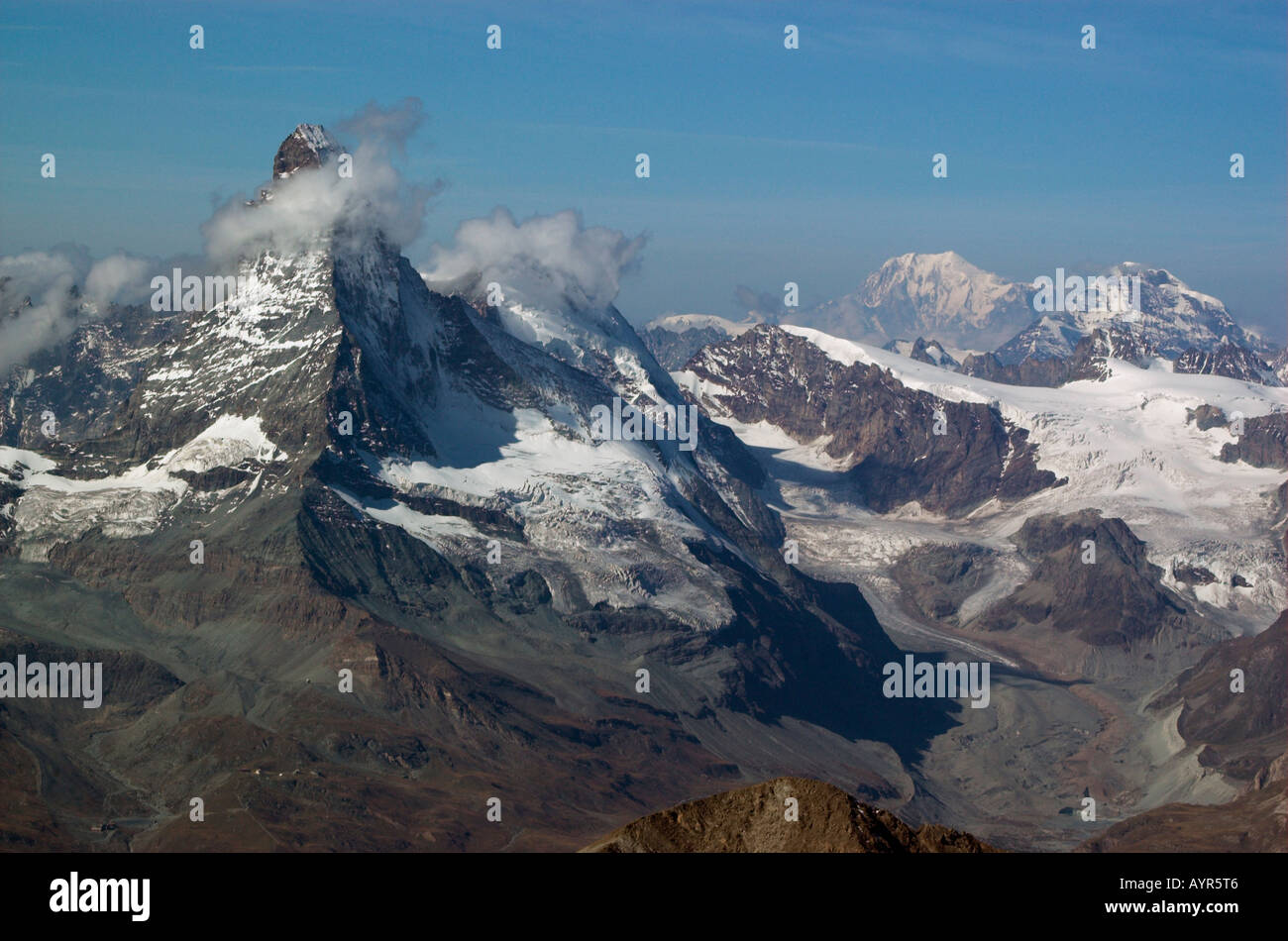 The Matterhorn seen from the summit of the Allalinhorn in the Swiss ...