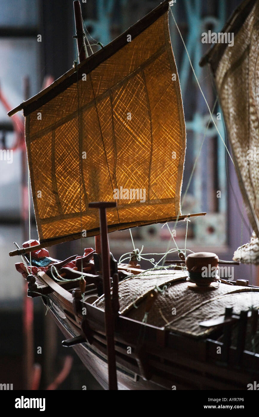 Detail of square rigger ship model in shop, Hoi An, Vietnam Stock Photo