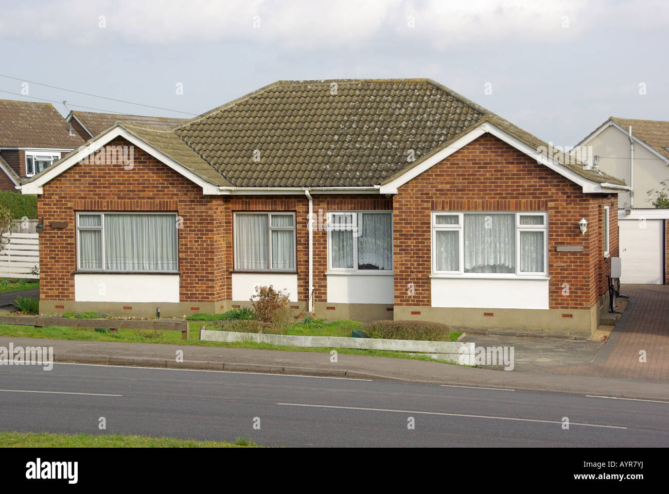 Pair semi detached bungalows and front garden Stock Photo