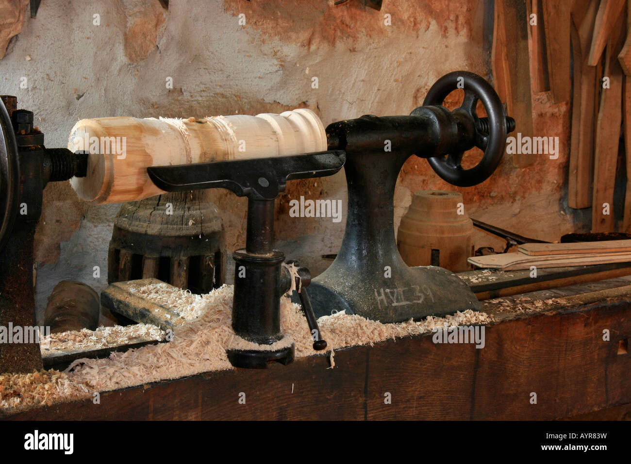 Old fashioned wood turning lathe hires stock photography and images