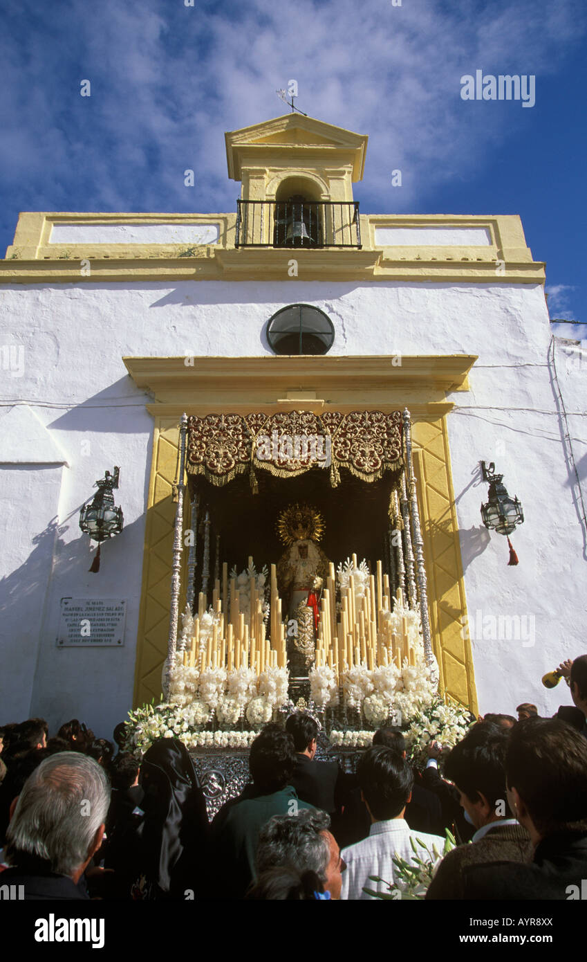 Semana Santa (Holy Week) procession in front of San Telmo Church, Jerez de la Frontera, Cádiz Province, Andalusia, Spain Stock Photo