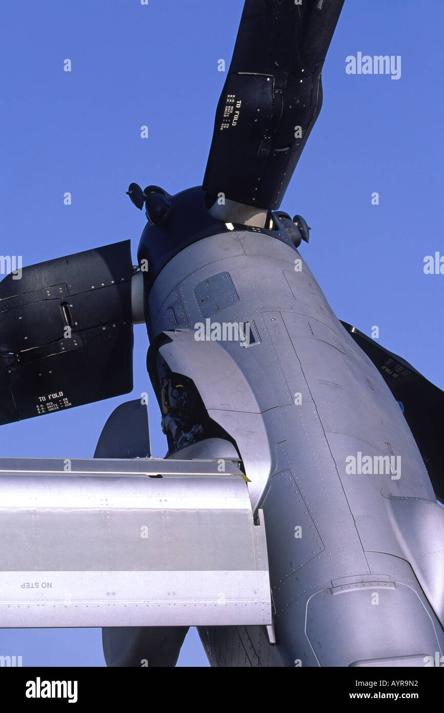 Bell Boeing VM-22B Osprey engine nacelle and propeller assembly on display at Farnborough International Airshow, UK. Stock Photo