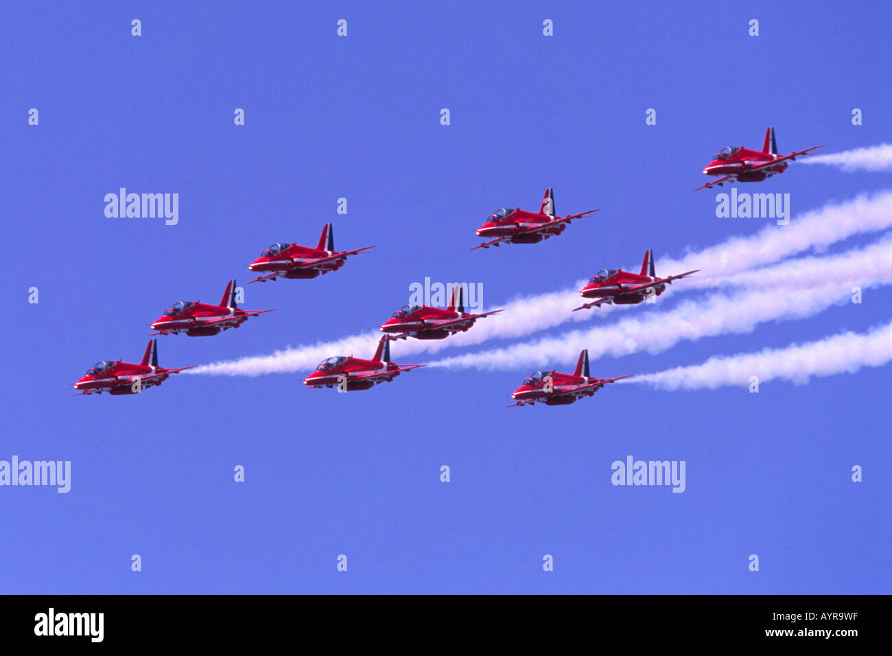 Red Arrows RAF display team at Farnborough International Airshow Stock Photo
