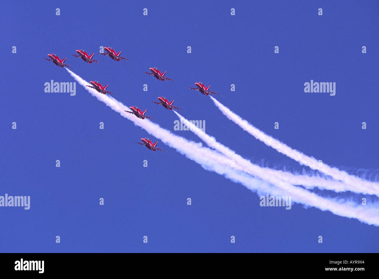 Red Arrows RAF display team at Farnborough International Airshow Stock Photo