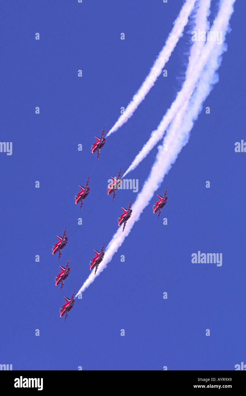 Red Arrows RAF display team at Farnborough International Airshow Stock Photo