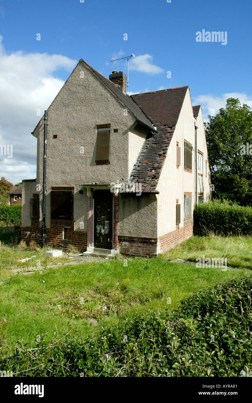 Empty and derelict houses ready for demolition in Sheffield South Yorkshire Stock Photo