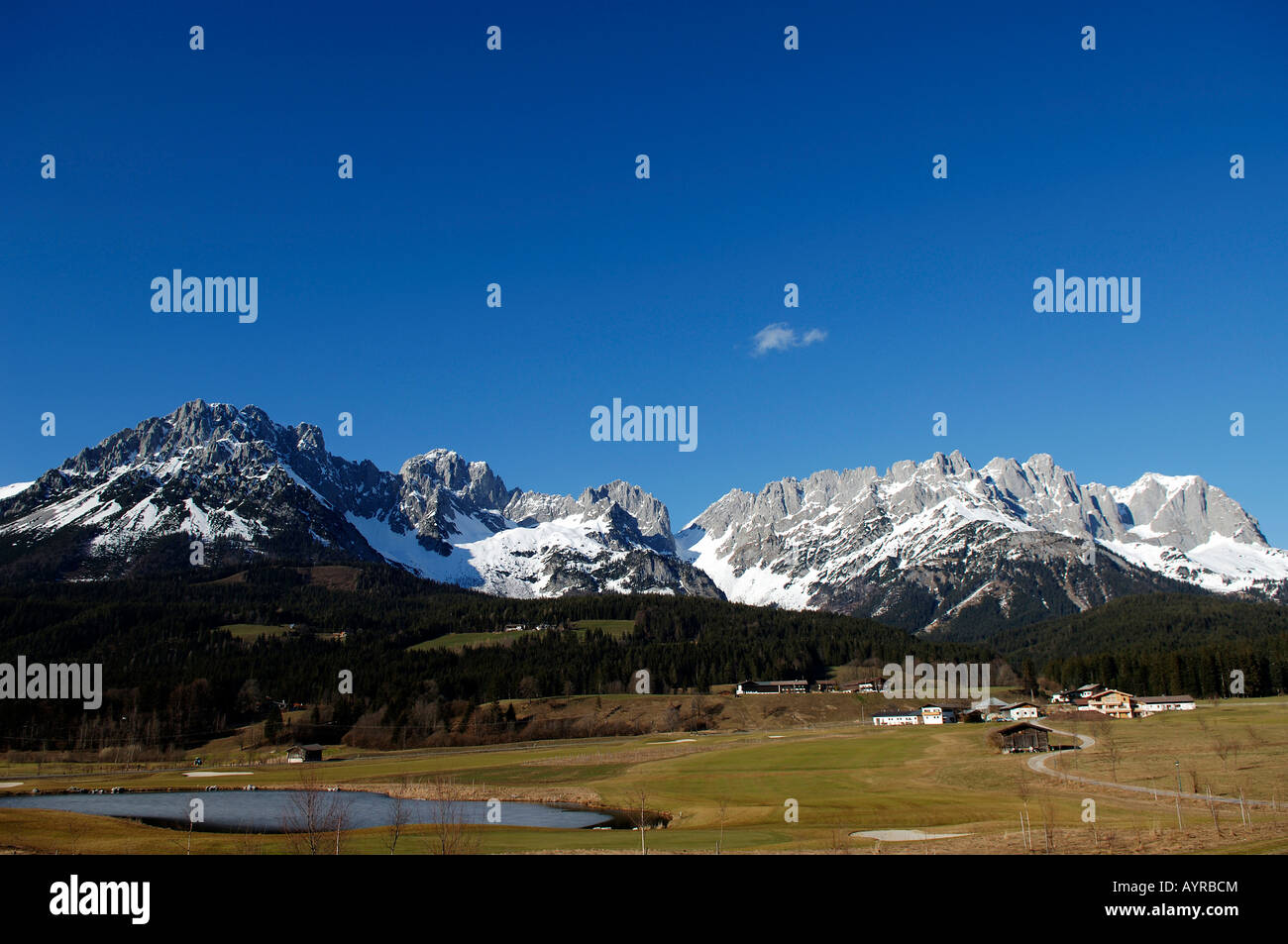 Panoramic shot of the Wilder Kaiser Range near Going, Tirol, Austria, Europe Stock Photo
