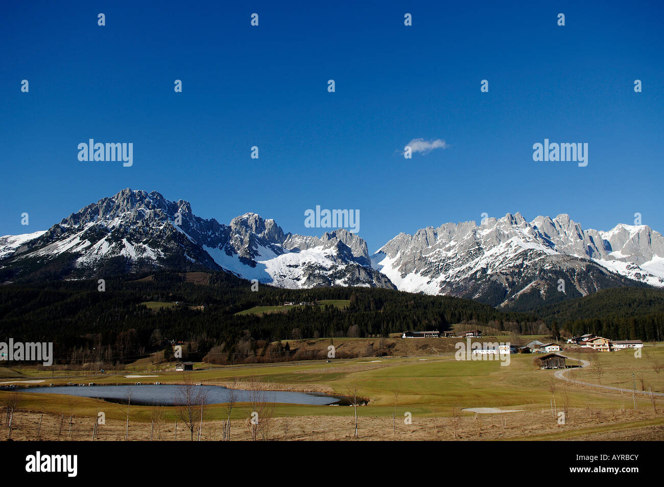 Panoramic shot of the Wilder Kaiser Range near Going, Tirol, Austria, Europe Stock Photo