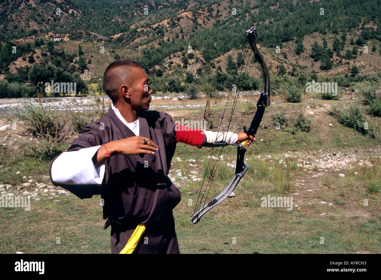 Bhutanese archer during a contest, Bhutan Stock Photo Alamy