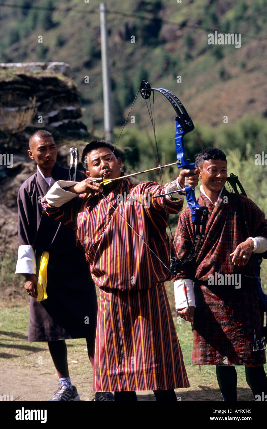 Bhutanese archer during a contest, Bhutan Stock Photo Alamy