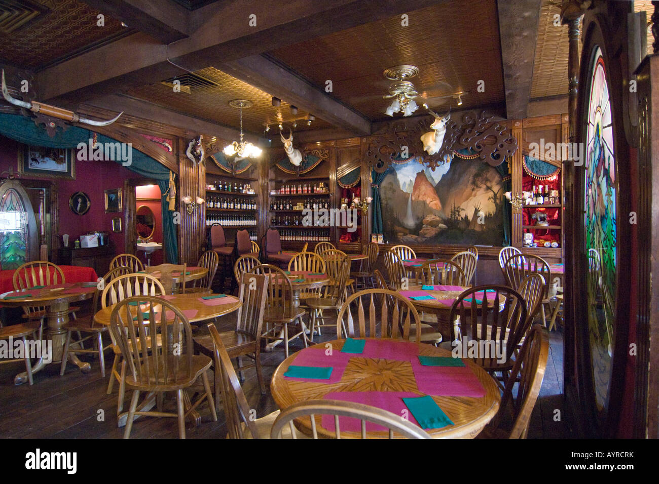 Interior, Saddle Rock Family Saloon in Jackson, Wyoming, USA Stock Photo