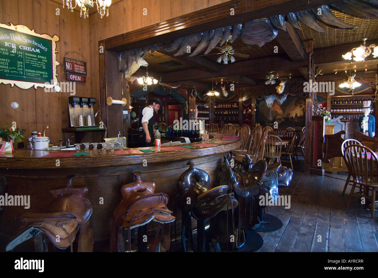 Saddle Rock Family Saloon interior in Jackson, Wyoming, USA Stock Photo