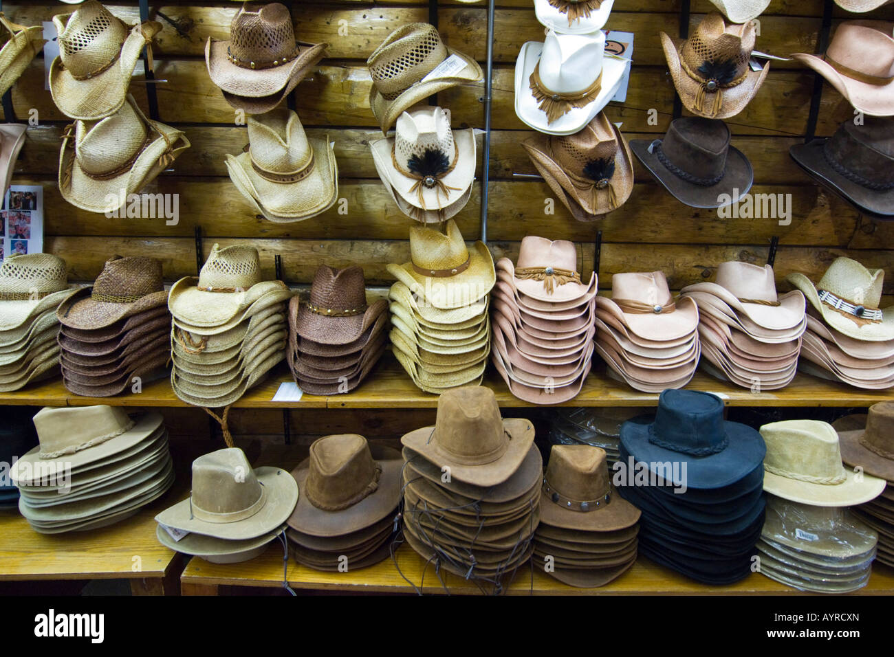 Cowboy hats in a store in Jackson, Wyoming, USA Stock Photo