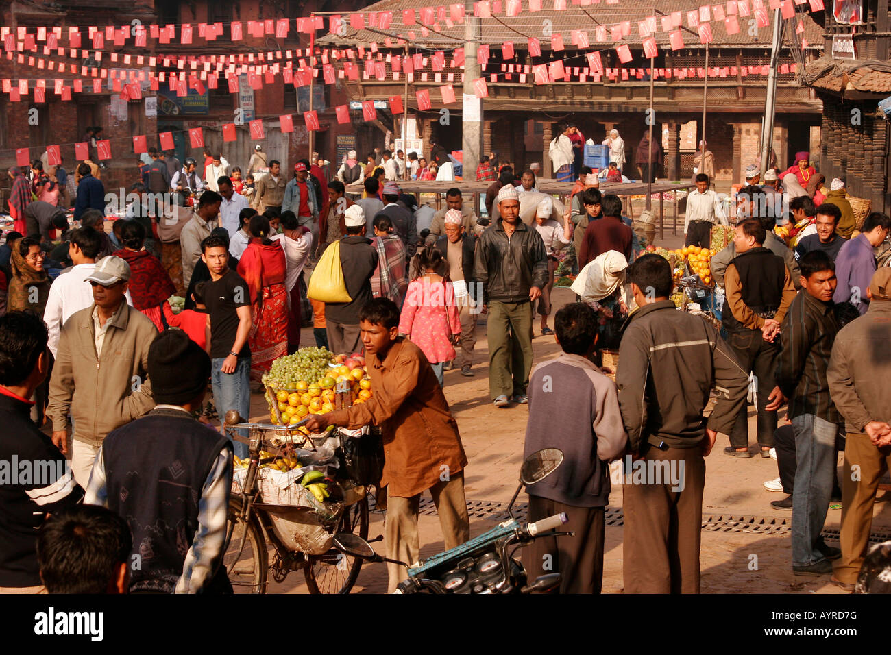Bustling market in Bhaktapur, Nepal, Asia Stock Photo