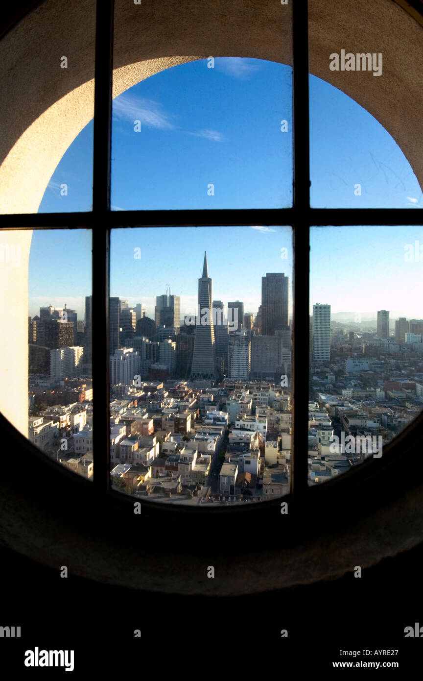 AERIAL VIEW TOWARDS THE FINANCIAL OF SAN FRANCISCO DISTRICT FROM THE COIT TOWER CALIFORNIA UNITED STATES OF AMERICA USA Stock Photo