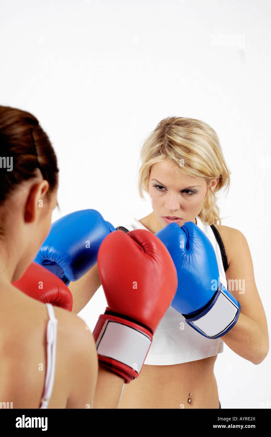 Two female boxers fighting each other Stock Photo Alamy