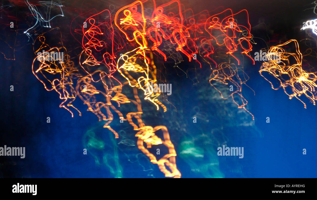 Abstract lighting installation titled "Kettenkarussell" (Swing Carousel) Stock Photo
