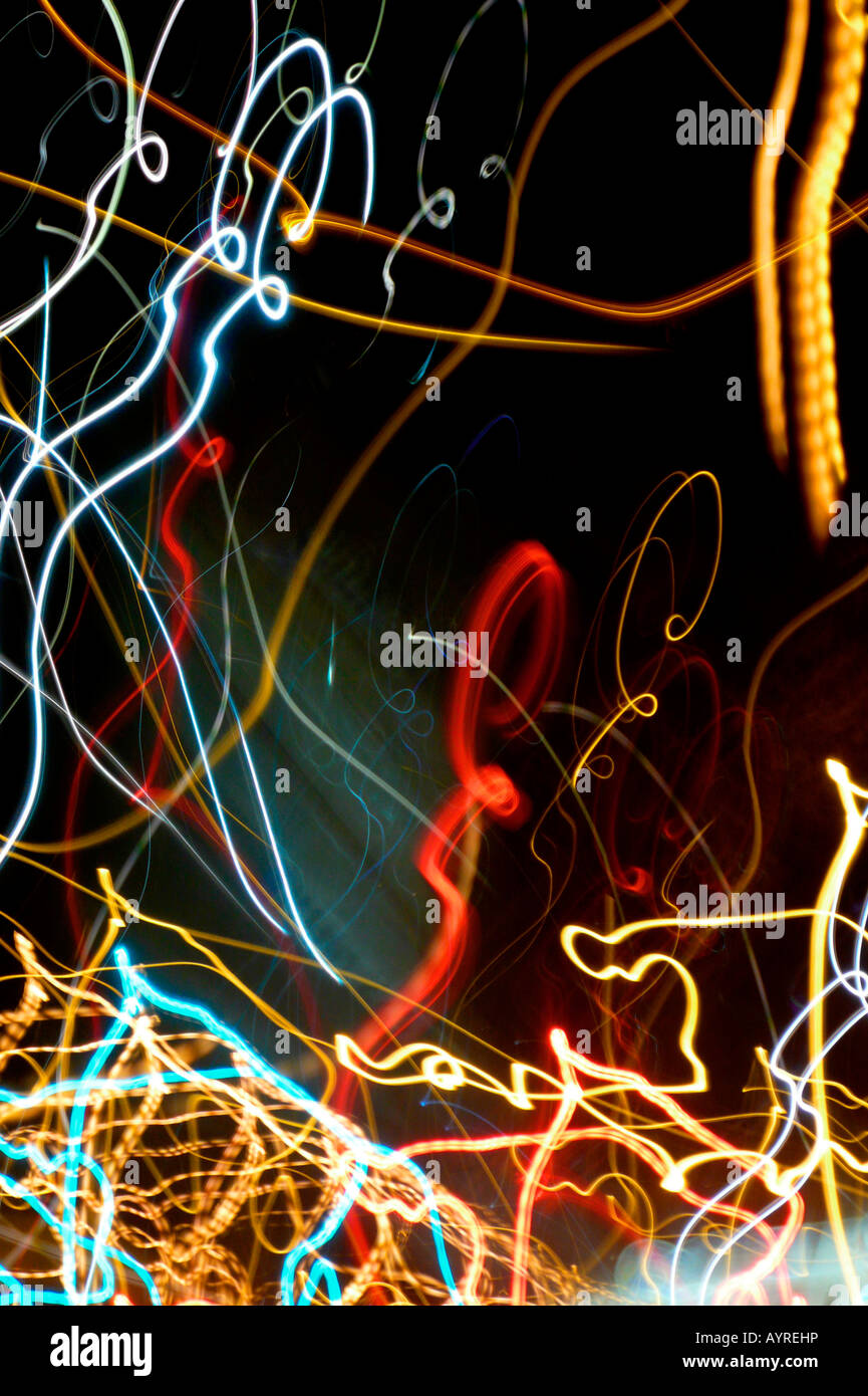 Abstract lighting installation titled 'Luftschlangen' (Paper Streamers) Stock Photo