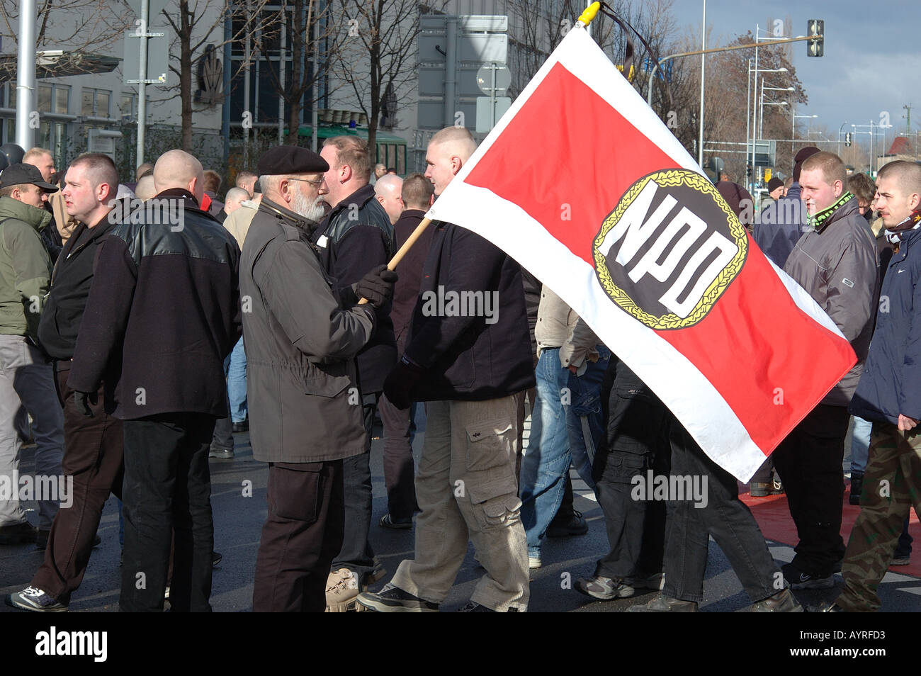 Demonstrators at far right demonstration Dresden Germany Stock Photo