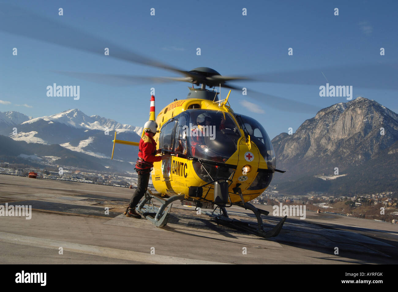 Rescue helicopter in Innsbruck, Austria Stock Photo