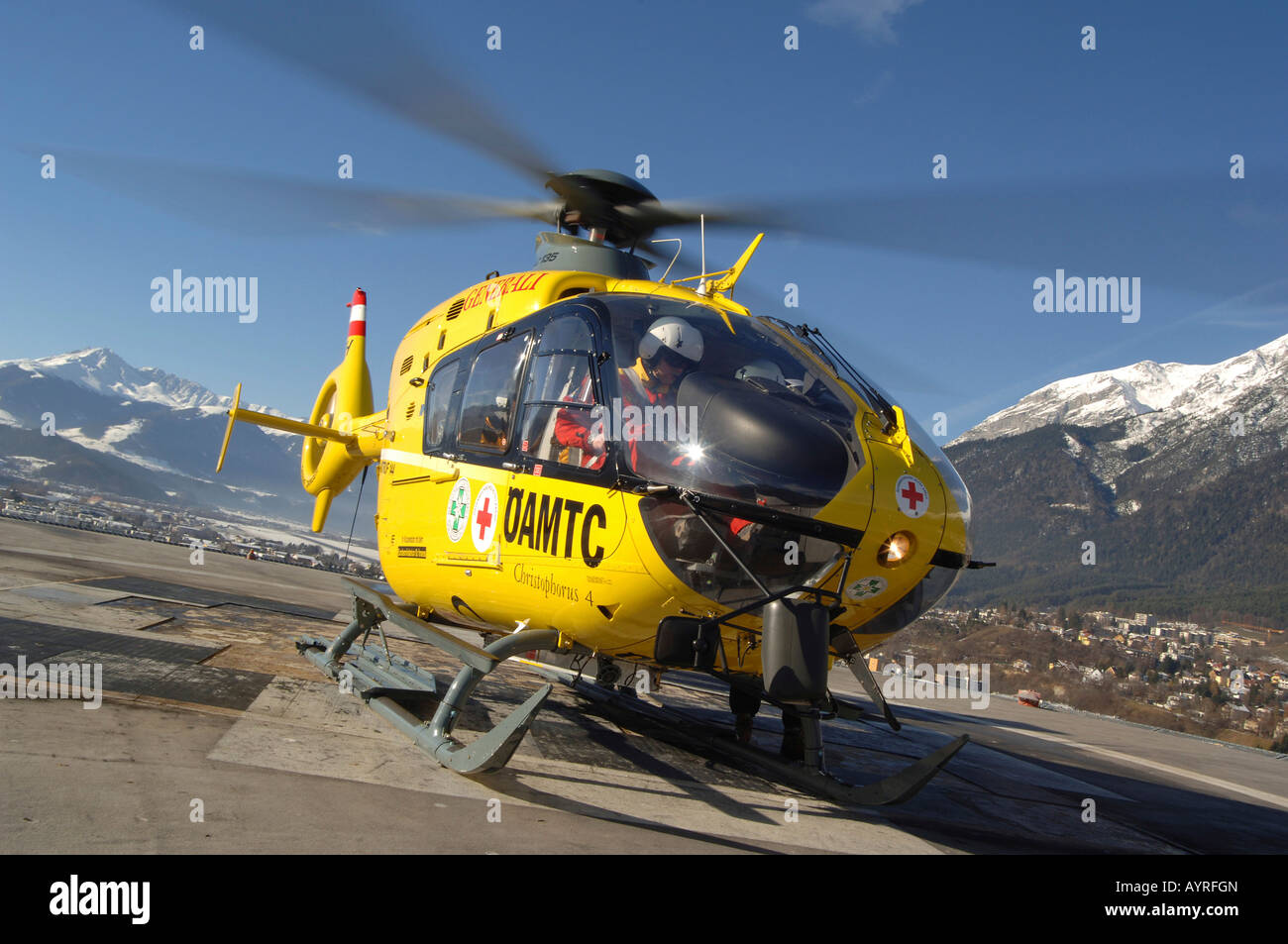 Rescue helicopter in Innsbruck, Austria Stock Photo