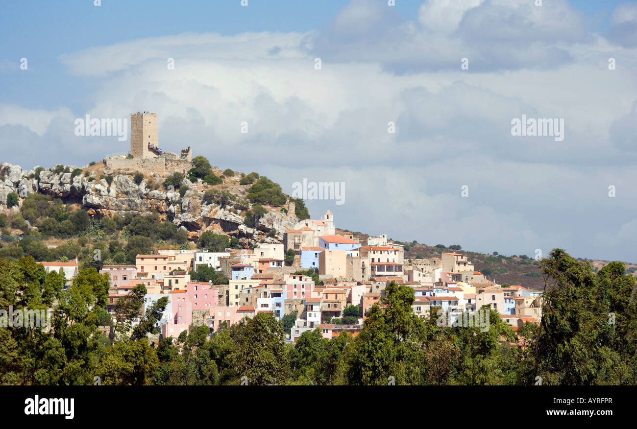 View of the town of Posada and its Fort Fava, Sardinia, Italy Stock Photo
