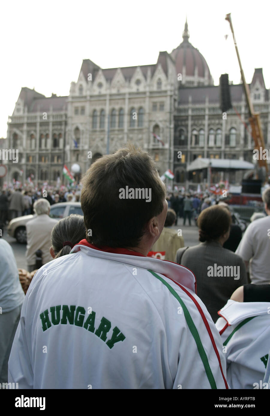 Political protest on Kossuth Square in front of Parliament House in Budapest,Hungary. Stock Photo