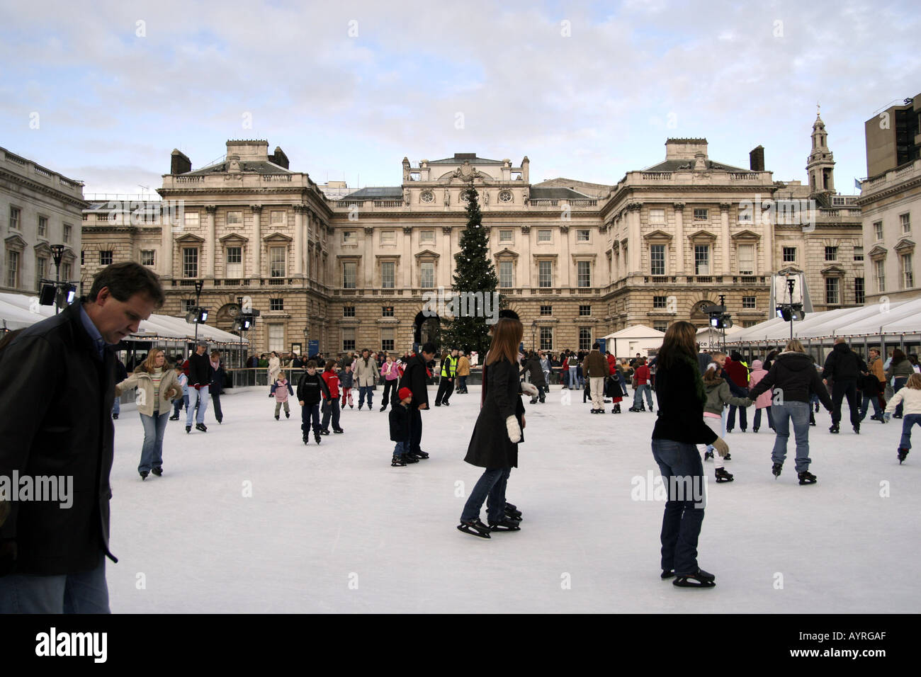 Somerset House ice rink in winter, in London England Stock Photo