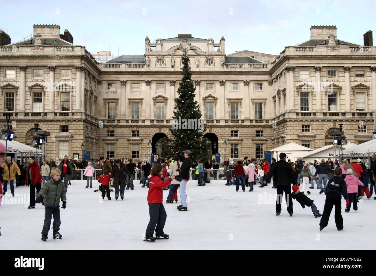 Somerset House ice rink in winter, in London England Stock Photo
