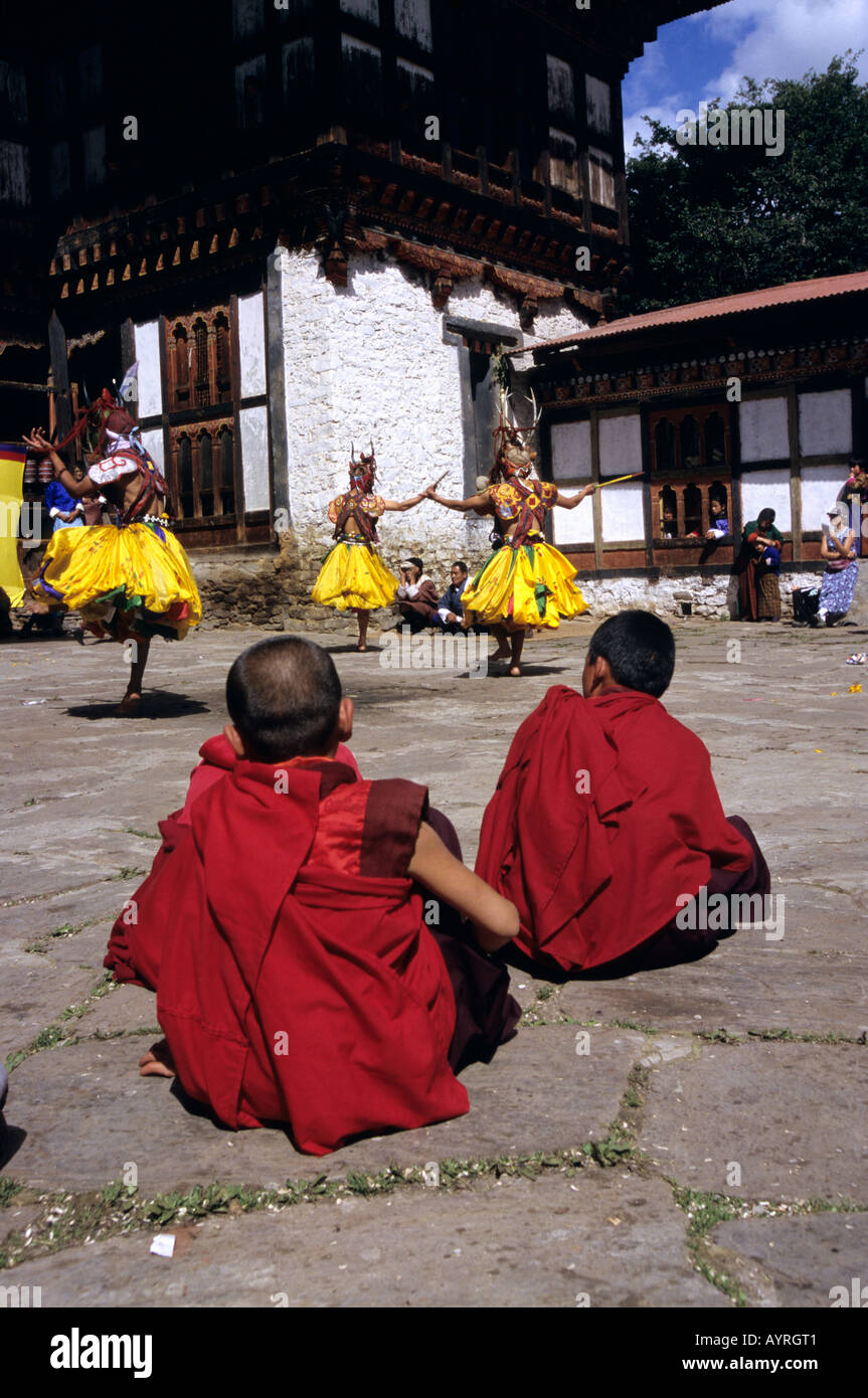 Child monks at the Tangbi Mani Tsechu (festival), Bhutan Stock Photo