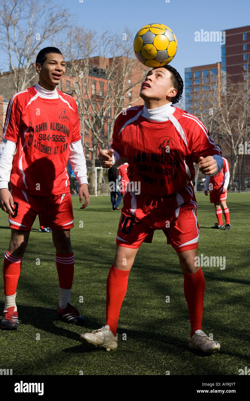 Soccer football players lower east side New York City Stock Photo