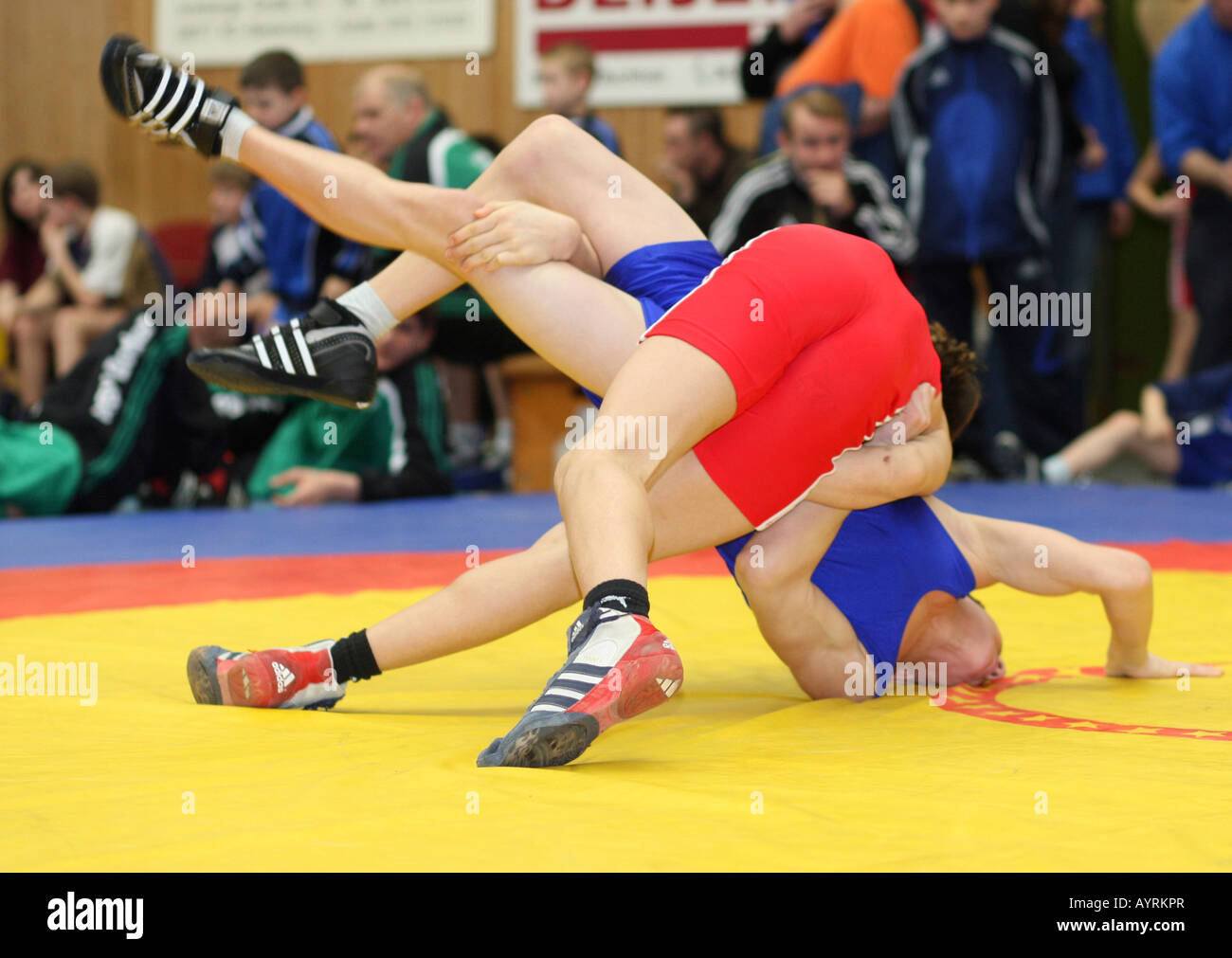 Wrestlers during a match Stock Photo