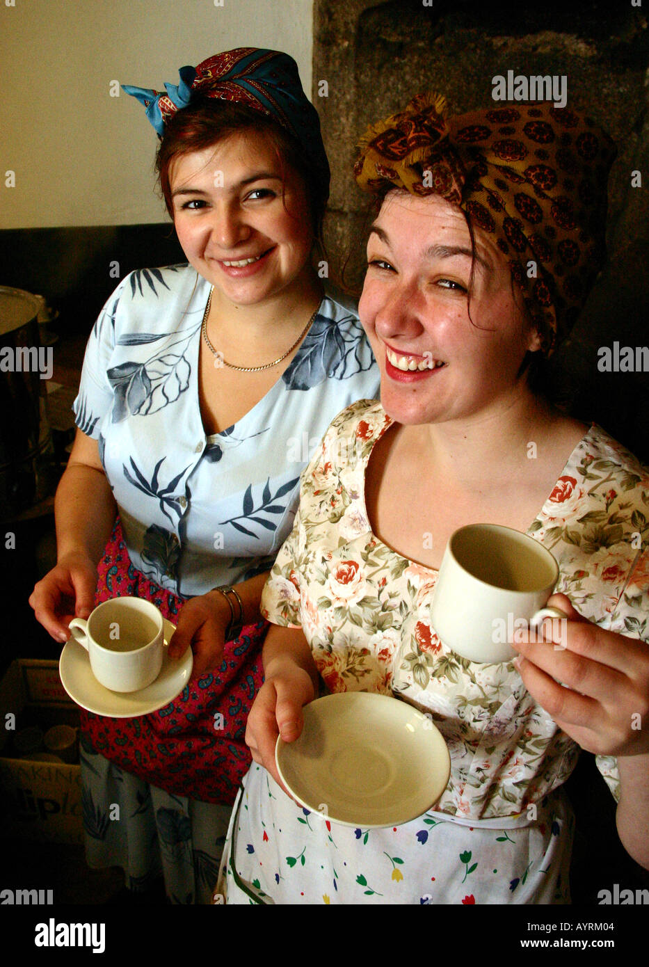 Tea Ladies, VE Day Aniversary Celebrations, Pendennis Castle, Falmouth, Cornwall. Stock Photo