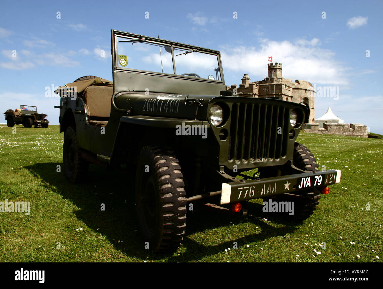 US Jeep at VE day aniversary celebrations Pendennis Castle Falmouth Cornwall 2005 Stock Photo