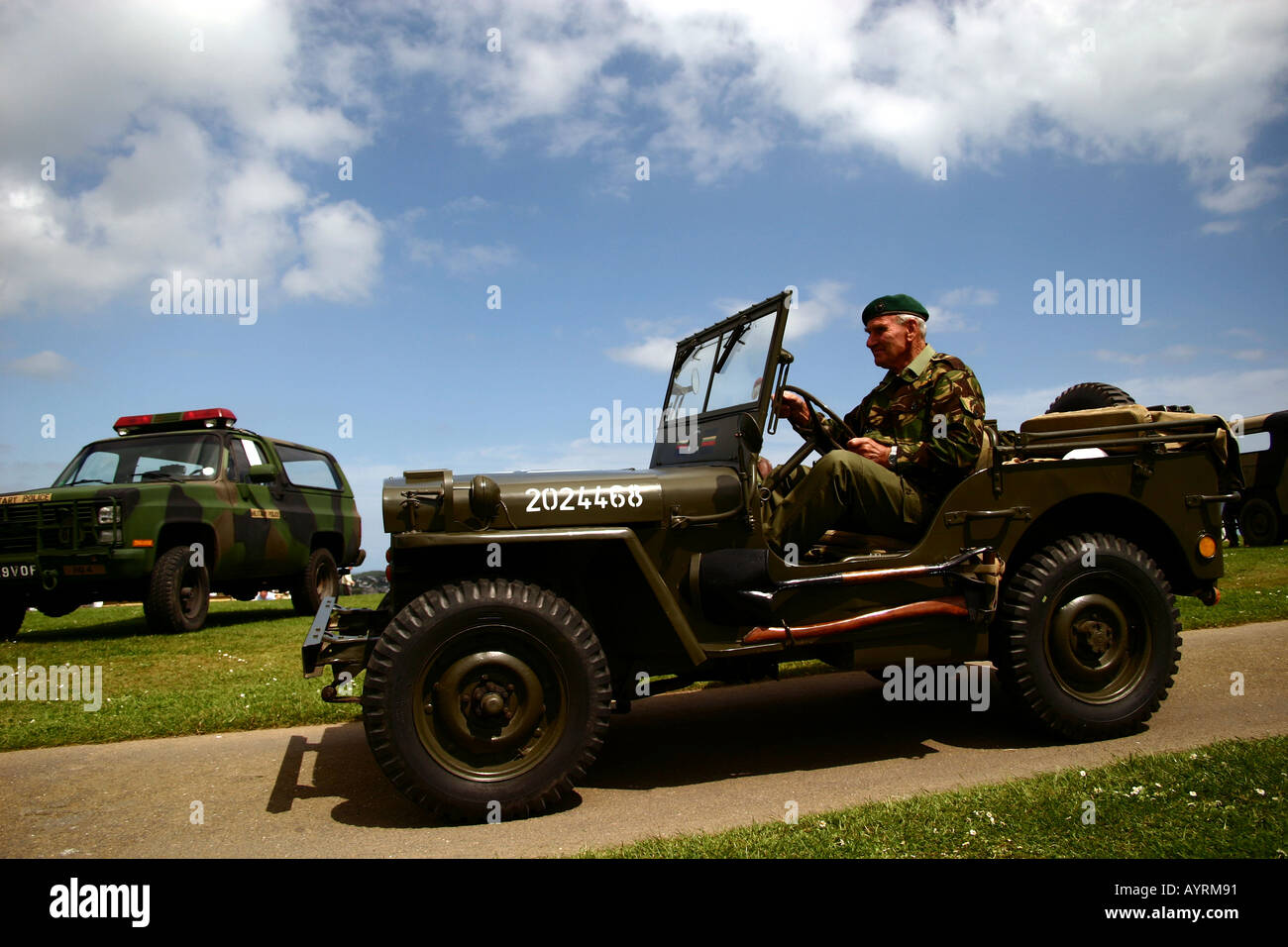 US Jeep at VE day aniversary celebrations, Pendennis Castle, Falmouth, Cornwall. 2005 Stock Photo