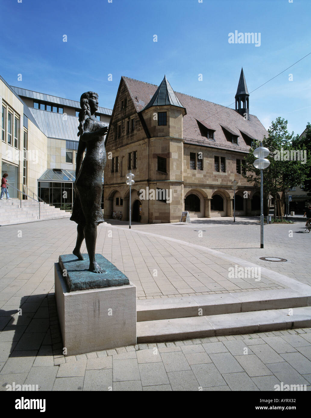 Skulptur vom Kaethchen von Heilbronn, Statue, Plastik, Dichter Heinrich von Kleist, Schriftsteller, Fleischhaus, Gerichtshaus, Heilbronn, Neckar, Bade Stock Photo