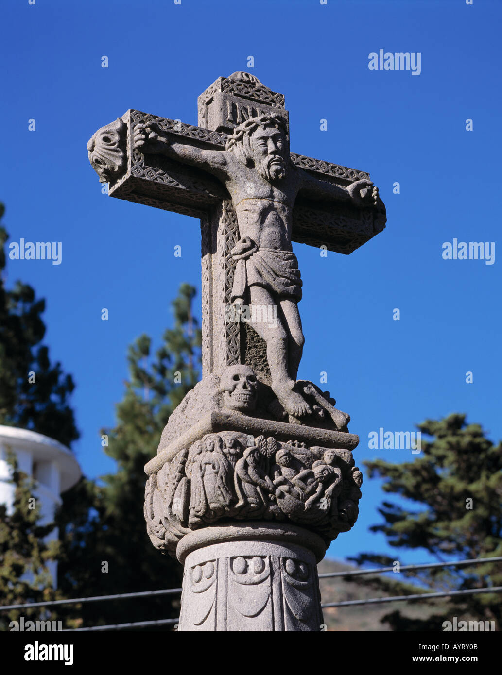 Steinernes Kruzifix, Jesus am Kreuz, Cruz de Tejeda, Gran Canaria, Kanarische Inseln Stock Photo